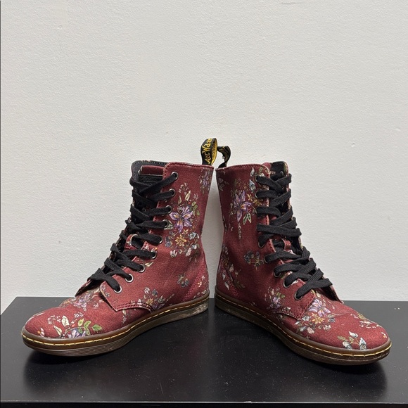 Dr. Martens Stratford Canvas combat boots floral red burgundy lace up US6 - Picture 3 of 10
